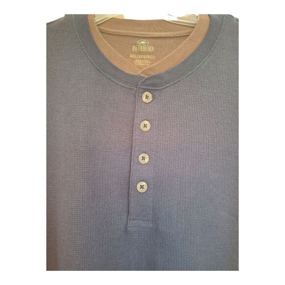 Redhead Thermal Four Button Henley 2XL Big & Tall Men XXL Blue with Brown Trim - Picture 2 of 14